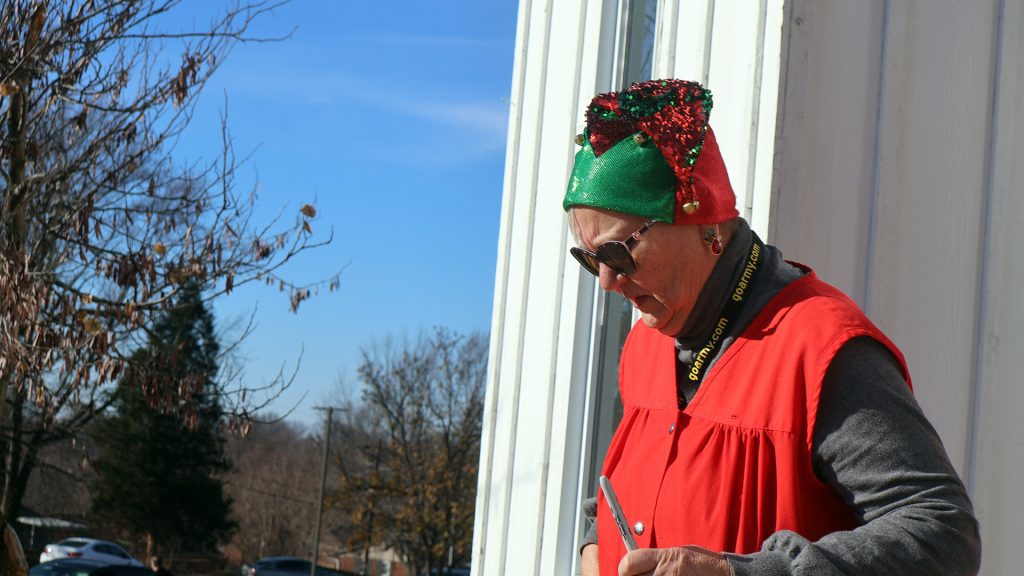Woman walking down steps