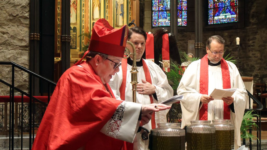 Bishop Bruce blessing the oils